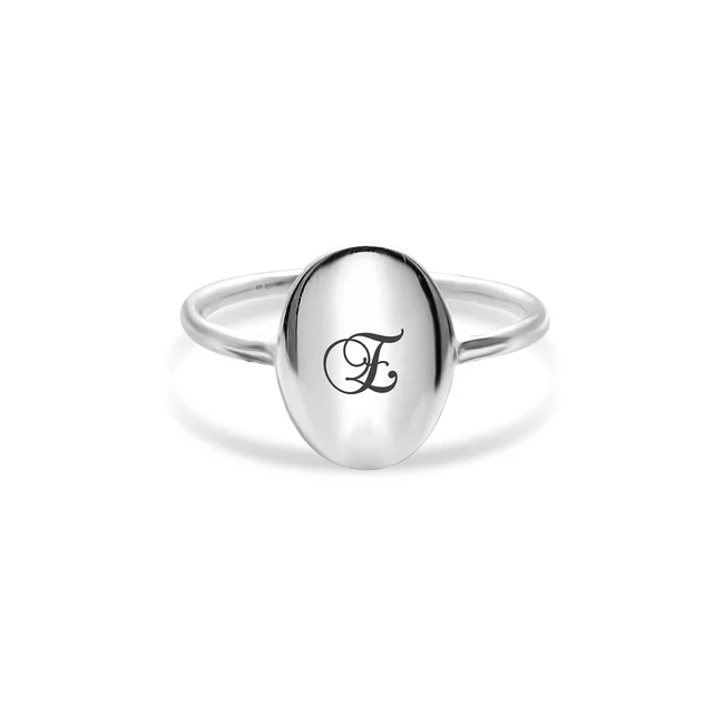 Inel Argint dama, oval, personalizat initiala