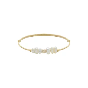 Inel Aur 14K Premium, biluta si Perle naturale de cultura, snur reglabil