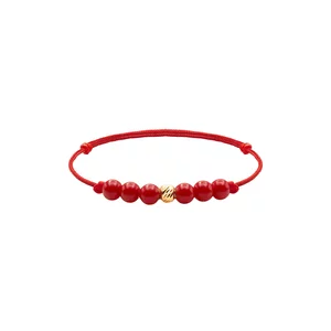 Inel Aur 14K Premium, biluta si pietre naturale Coral rosu, snur reglabil