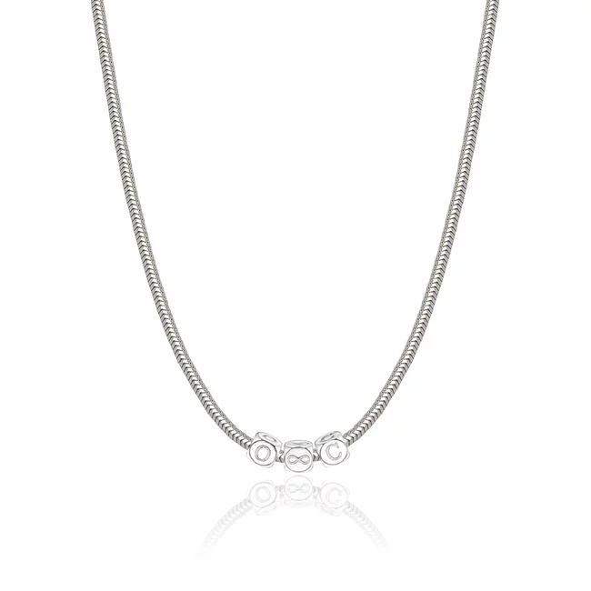 Lantisor Argint dama, charms doua initiale si infinit, personalizat initiale (4.8 mm)