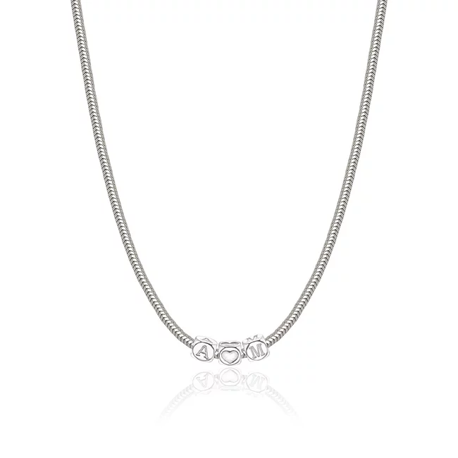 Lantisor Argint dama, charms doua initiale si inima, personalizat initiale (4.8 mm)