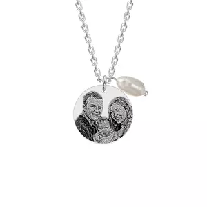 Lantisor Argint dama, perla si banut 17 mm, personalizat cu poza (lant Cable)