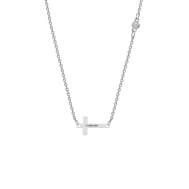 Lantisor Argint dama, piatra zirconiu si cruce personalizata (15 mm)