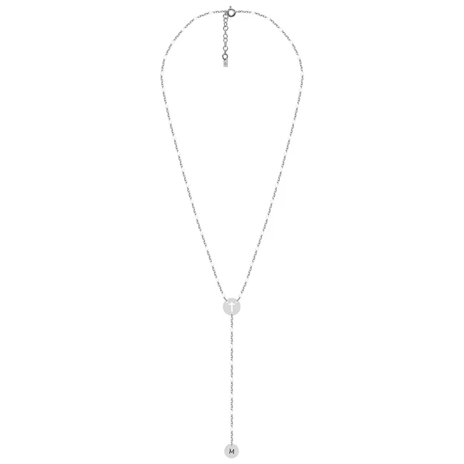 Lantisor Argint dama, tip rozariu, banut cruce si banut personalizat  (12 & 10 mm)