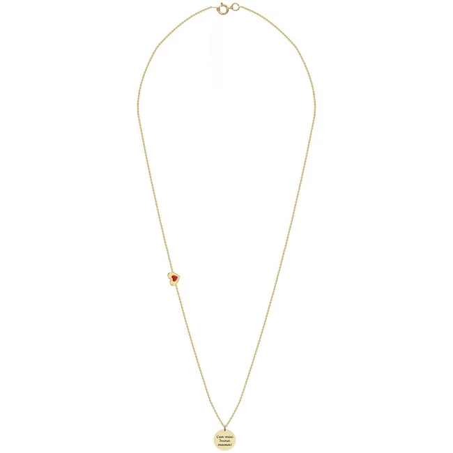 Lantisor Aur dama, inima cu email si banut, personalizat (12 mm)