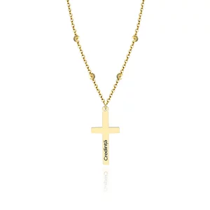 Lantisor bilute Argint 925 Premium dama - cruce personalizata cu text (27 mm)