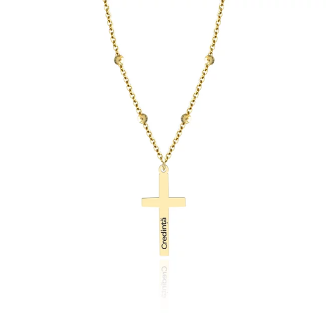 Lantisor bilute Argint 925 Premium dama - cruce personalizata cu text (27 mm)