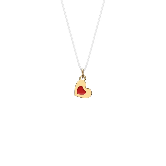 Lantisor cu fir transparent si pandantiv Aur inima cu email (6 mm)