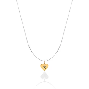 Lantisor cu fir transparent si pandantiv Aur inima, personalizat initiala (6 mm)