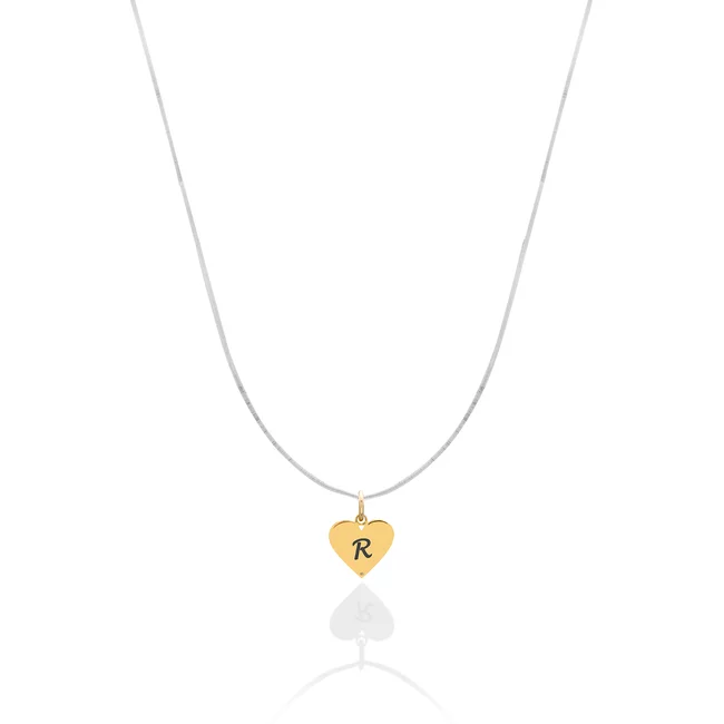 Lantisor cu fir transparent si pandantiv Aur inima, personalizat initiala (6 mm)