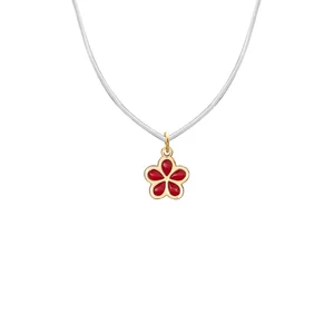 Lantisor Dama Aur 14K, cu fir transparent si pandantiv floare (7 mm )