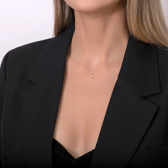 Lantisor Dama Aur 14K, cu fir transparent si pandantiv gargarita (7 mm )