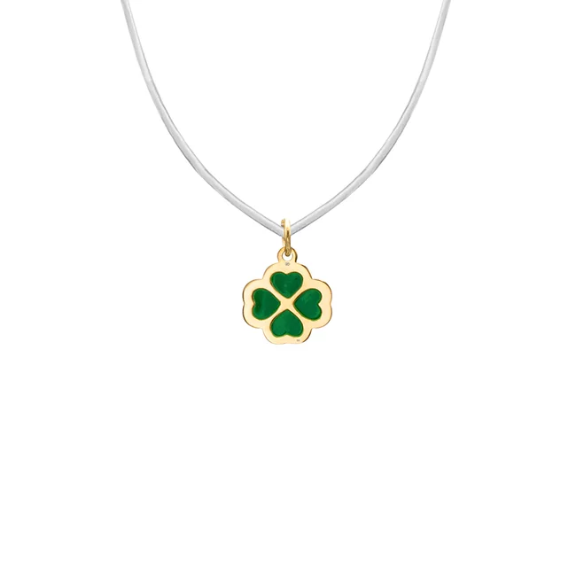 Lantisor Dama Aur 14K, cu fir transparent si pandantiv trifoi (7 mm )