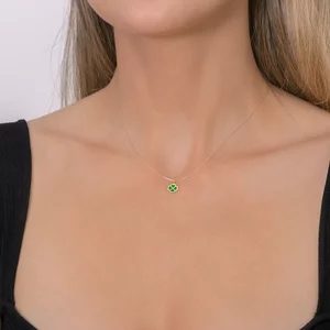 Lantisor Dama Aur 14K, cu fir transparent si pandantiv trifoi (7 mm )