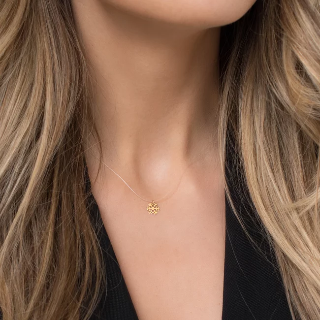 Lantisor fir transparent cu pandantiv Aur, fulg (9 mm)