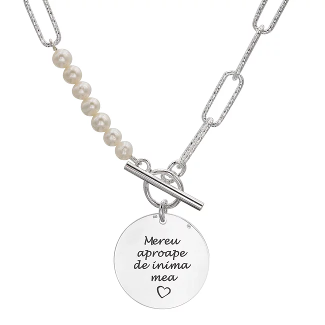 Lantisor Hardwear cu perle si banut Argint, personalizat (22 mm)