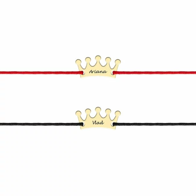 Bratari cuplu argint coroane personalizate cu snur (13 mm)