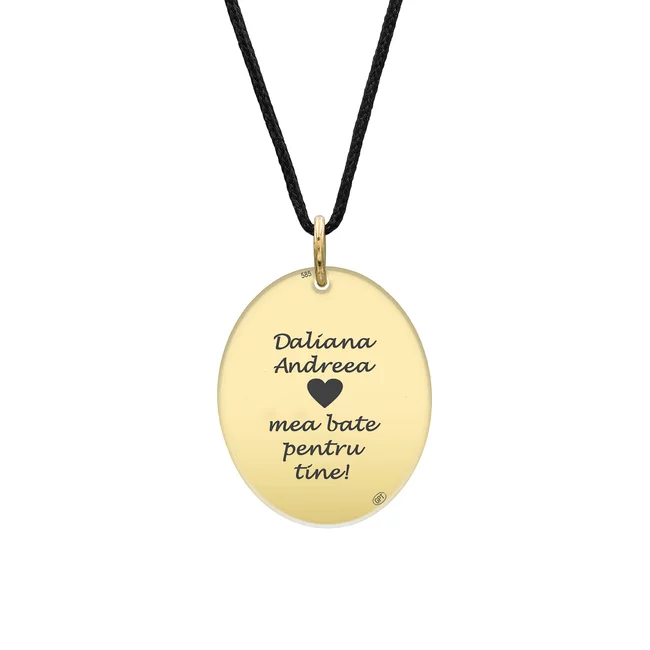 Pandantiv Aur 14K Premium, personalizat cu text - oval 21 mm