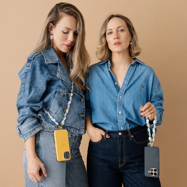 Perla9 Lant telefon / Colier / Curea THE CHUNKY accesoriu multifunctional din perle sintetice - placat cu aur galben