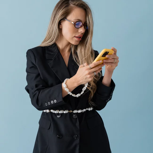Perla9 Lant telefon / Colier / Curea THE CHUNKY accesoriu multifunctional din perle sintetice - placat cu aur galben picture - 32