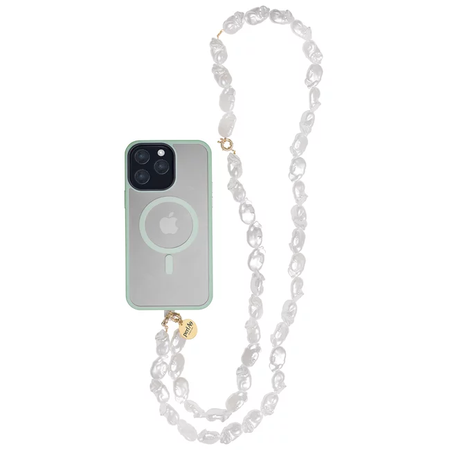 Perla9 Lant telefon / Colier / Curea THE CHUNKY accesoriu multifunctional din perle sintetice - placat cu aur galben