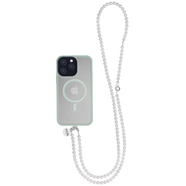 Perla9 Lant telefon / Colier / Curea THE CLASSY accesoriu multifunctional din perle scoica - placat cu argint