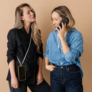 Perla9 Lant telefon / Colier / Curea THE ESSENTIAL accesoriu unisex multifunctional din perle sintetice - placat cu aur galben