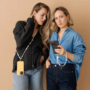 Perla9 Lant telefon / Colier / Curea THE MOONLIGHT accesoriu multifunctional din perle sintetice - placat cu argint