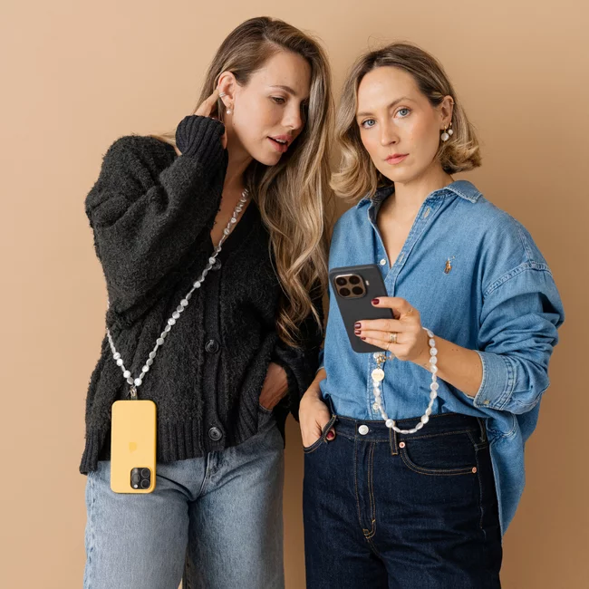 Perla9 Lant telefon / Colier / Curea THE MOONLIGHT accesoriu multifunctional din perle sintetice - placat cu argint