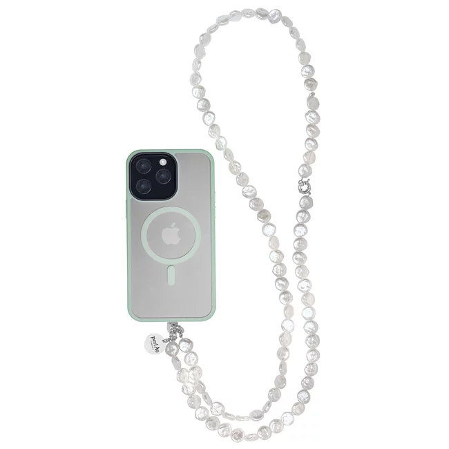 Perla9 Lant telefon / Colier / Curea THE MOONLIGHT accesoriu multifunctional din perle sintetice - placat cu argint