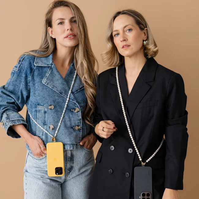 Perla9 Lant telefon / Colier / Curea THE NATURAL accesoriu multifunctional din perle de cultura - placat cu argint