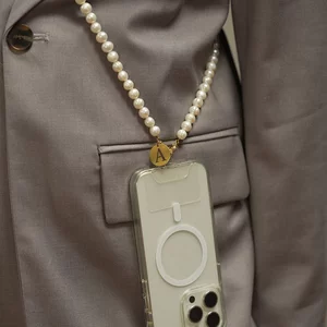Perla9 Lant telefon / Colier / Curea THE NATURAL accesoriu multifunctional din perle de cultura - placat cu aur galben