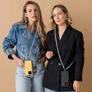 Perla9 Lant telefon / Colier / Curea THE TWIST accesoriu multifunctional din perle sintetice d- placat cu argint