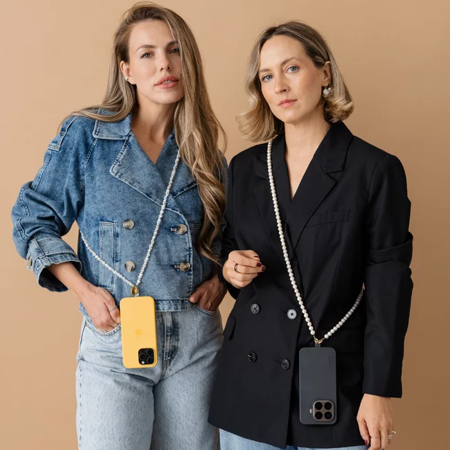 Perla9 Lant telefon / Colier / Curea THE TWIST accesoriu multifunctional din perle sintetice d- placat cu argint