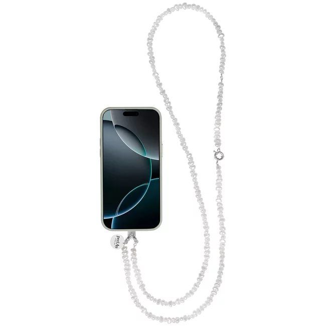 Perla9 Lant telefon / Colier / Curea THE TWIST accesoriu multifunctional din perle sintetice d- placat cu argint