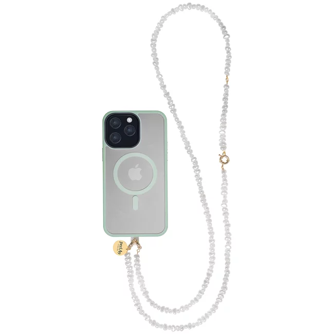 Perla9 Lant telefon / Colier / Curea THE TWIST accesoriu multifunctional din perle sintetice - placat cu aur galben