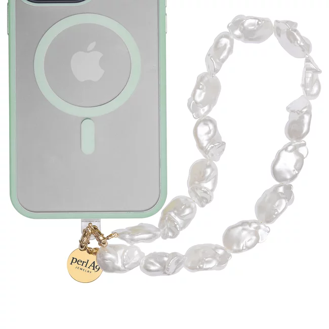 Perla9 Maner telefon / Colier THE CHUNKY accesoriu multifunctional din perle sintetice - placat cu aur galben