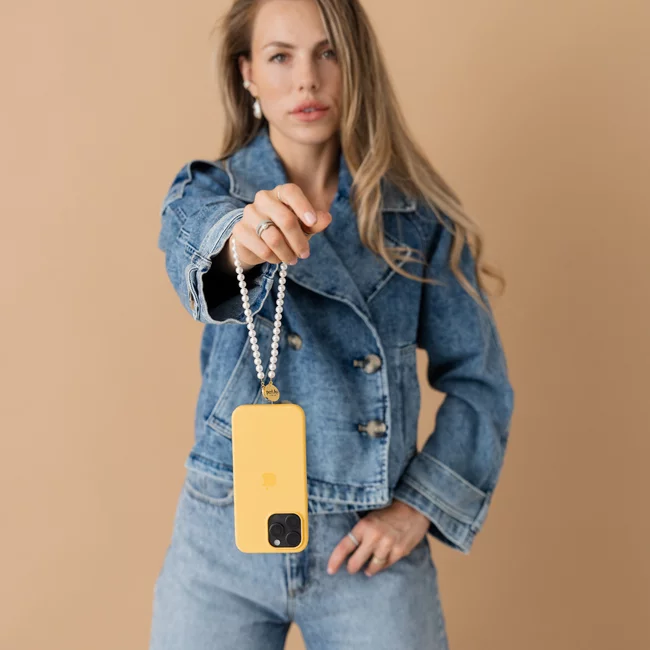 Perla9 Maner telefon / Colier THE CLASSY accesoriu multifunctional din perle scoica - placat cu argint