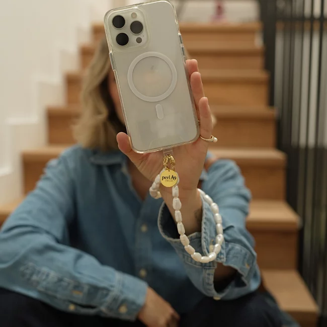 Perla9 Maner telefon / Colier THE ESSENTIAL accesoriu unisex multifunctional din perle sintetice - placat cu argint