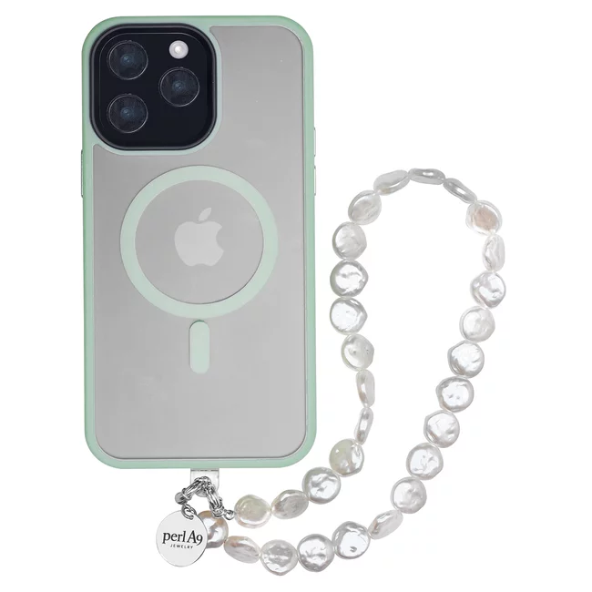 Perla9 Maner telefon / Colier THE MOONLIGHT accesoriu multifunctional din perle sintetice - placat cu argint