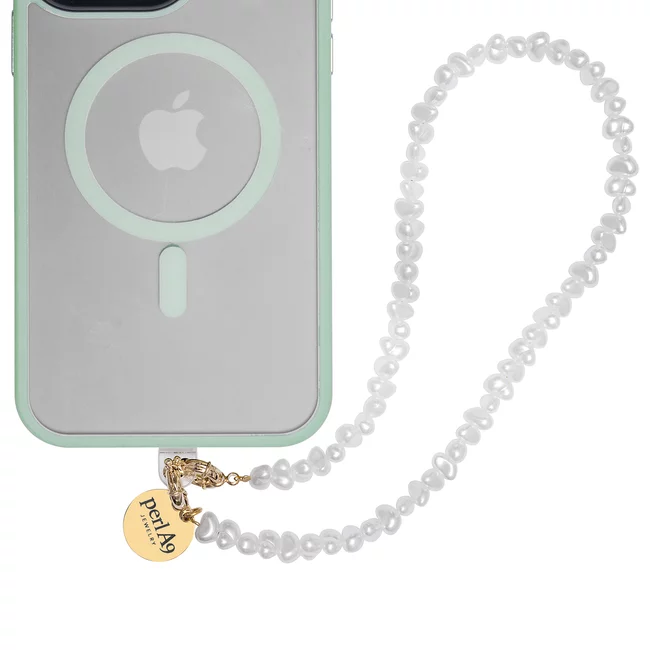 Perla9 Maner telefon / Colier THE TWIST accesoriu multifunctional din perle sintetice - placat cu aur galben