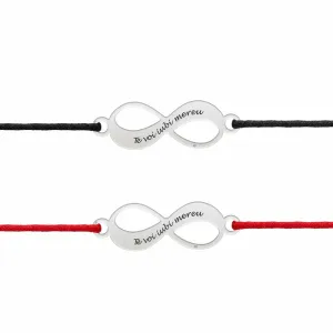 Bratari cuplu Argint 925 Premium, infiniti personalizati cu text si snur reglabil (18 mm)