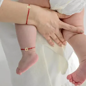 Bratara bebe din Aur 14K Premium, cu snur reglabil si personalizata cu banut mic gravat (10 mm)