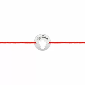 Bratara bebe din Argint 925 Premium, cu snur reglabil si personalizata cu banut mic gravat (11 mm)