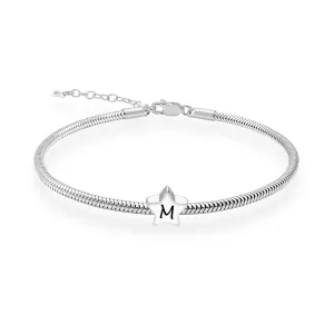 Bratara Argint dama, charm stea, personalizata initiala (7 mm)