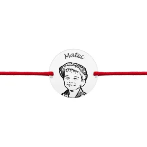 Bratara Argint dama, gravata laser 4life cu poza si nume, snur si banut (17 mm)