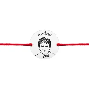 Bratara Argint dama, gravata laser 4life cu poza si nume, snur si banut (17 mm)