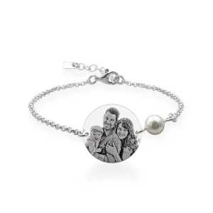 Bratara Argint 925 Premium dama, lant cu perla si banut mare, personalizata cu poza (17 mm)