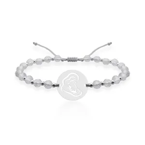 Bratara Argint dama, mix pietre semipretioase cristal de stanca, bilute si banut decupat mama si copil (15 mm)