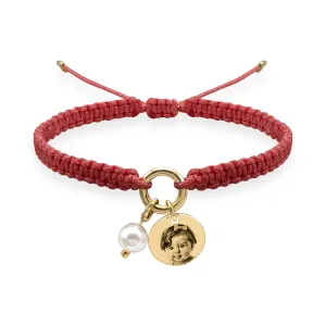 Bratara Argint dama, snur impletit cu perla de cultura si banut, personalizata cu poza (10 mm)
